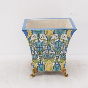 Porcelain with Bronze Plateau Owl Porcelain - Vase Flower Pot Flowers Art Nouveau  Gift