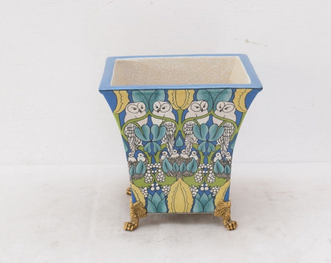 Porcelain with Bronze Plateau Owl Porcelain - Vase Flower Pot Flowers Art Nouveau  Gift