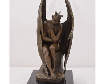 Nachdenklicher Teufel Satan Winged Lucifer Bronze Skulptur Figur Skulptur Figur Geschenkidee - Personalisierte Geschenke