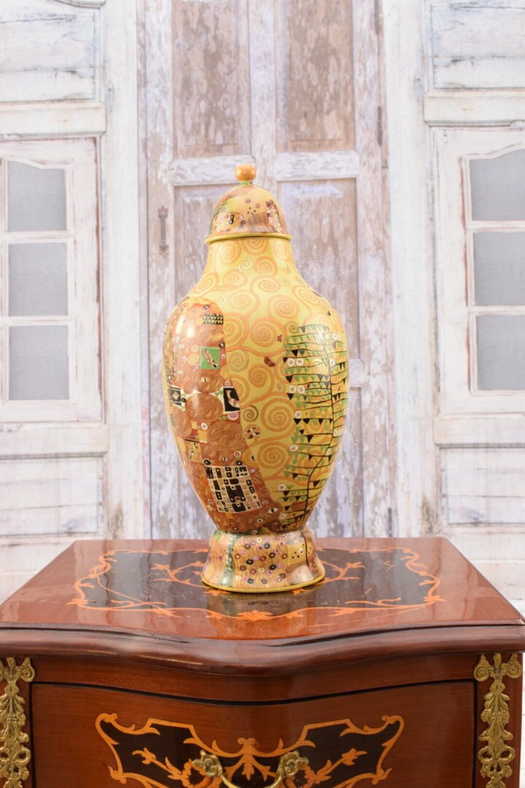 Gustav Klimt Style Porcelain Vase: Bronze Ornament Amphora - Etsy