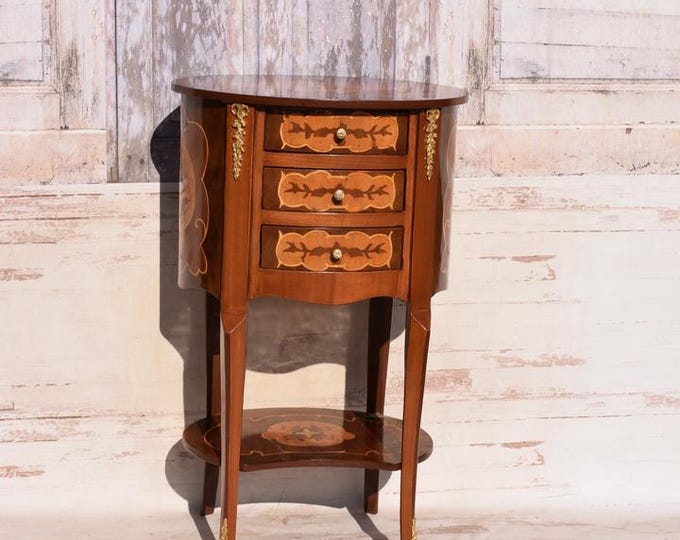 Commode French Louis XVI  Style - Night Stand - Chest of Drawers - Wooden Table Brass Ornaments - Furniture Vintage - Home Decor - Gift Idea
