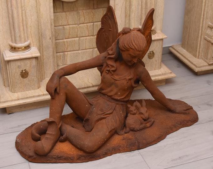 VERY LARGE Elf Sculpture Vintage Cast Iron Garden Decor – Rustic Patina Figurine