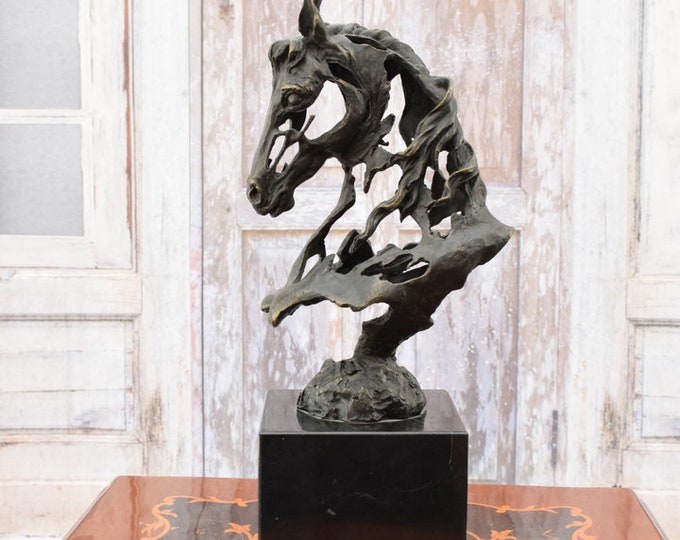 Contemporary Art Bronze Horse - Apocalyptic Abstract Sculpture - Bronze Statue Horse Head Modern Art - Bronze Figure - Home Decor