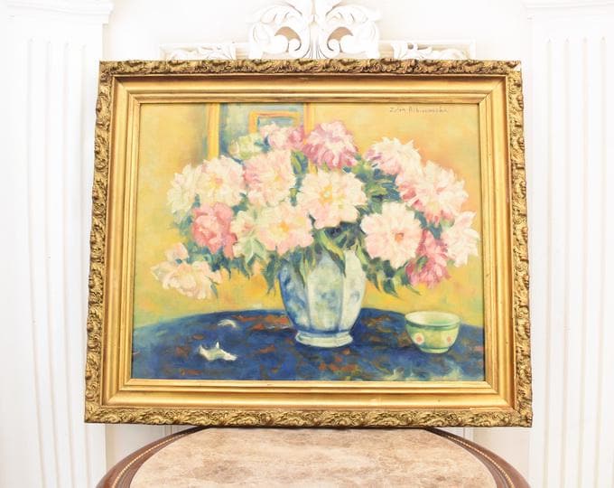 Antique Floral Painting: Albinowska Polish Art, Signed