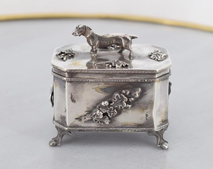 Antique Russian Silver Casket Box | 84 Silver | Hunting Scene with Dachshund | Rare Imperial Silver | Old Tsarist Treasure | Gift Idea