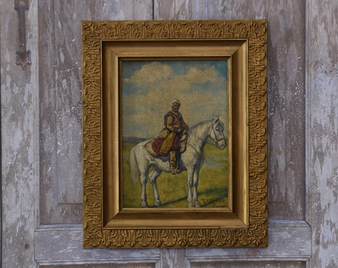 Genre Scene Polish Painting - Polish Soldier on Horse - Szerner - Old Painting on Wood - Exclusive Gift - Home Decor - Wall Decor