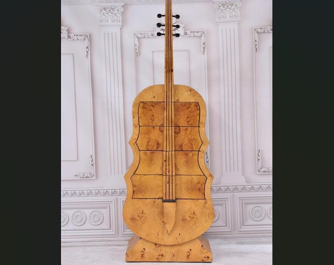 Art Deco Guitar Commode – Burl Veneer 4-Drawer Chest