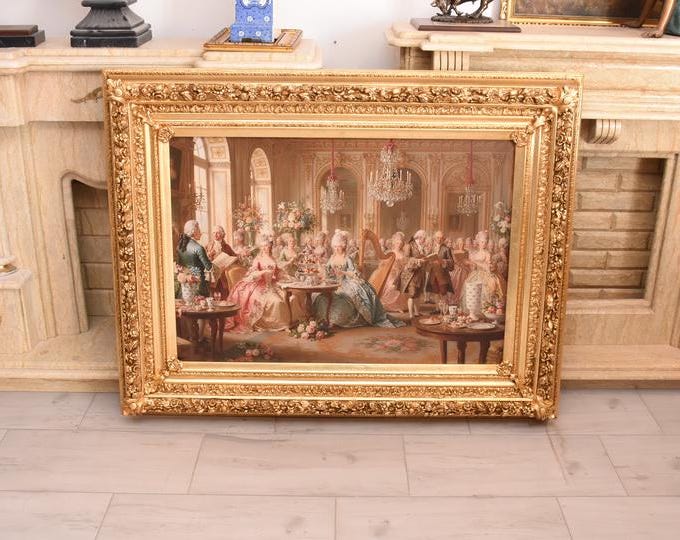 Large French Rococo Court Scene Canvas Art – Marie Antoinette Palace Decor