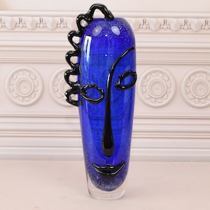 Amazing Vase Murano Glass - Blue Vase Face Murano Style - Italian Luxury Glass - Home Decor - Gift for Wedding, Birthday, Housewarming