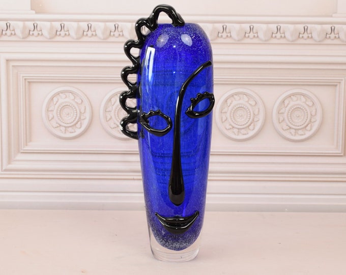 Amazing Vase Murano Glass - Blue Vase Face Murano Style - Italian Luxury Glass - Home Decor - Gift for Wedding, Birthday, Housewarming