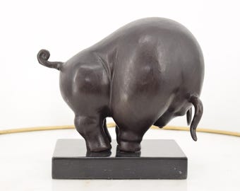 Bull Bronze Statue - Fernando Botero Style - Art Work Sculpture Bull on Marble Base - Abstract Statue - Modernist Sculpture - Home Decor
