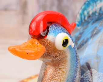 ヴィンテージムラーノスタイルのガラス製アヒルの彫刻：ブルー