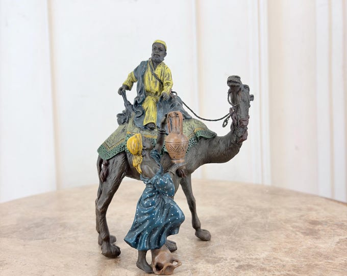 Vintage Painted Bronze Arab on Camel Figurine - Vienna Style Decorative Statue