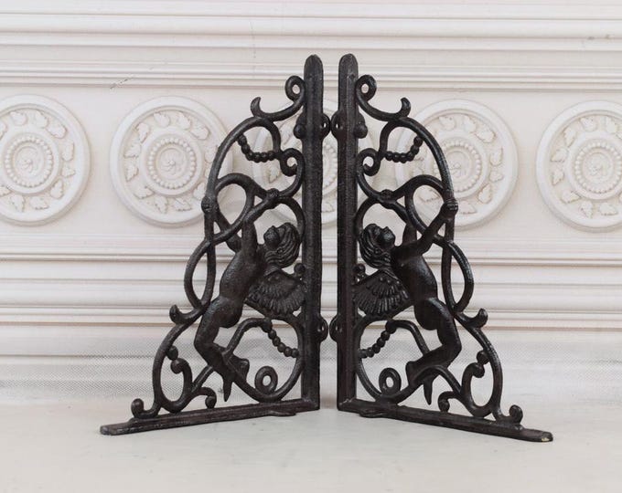 Decorative Hooks for Wall Ledges - Pair Cast Iron Shelf Brackets - Rustic Home and Garden Decor - Solid and Stable - Wall Bookshelf Support