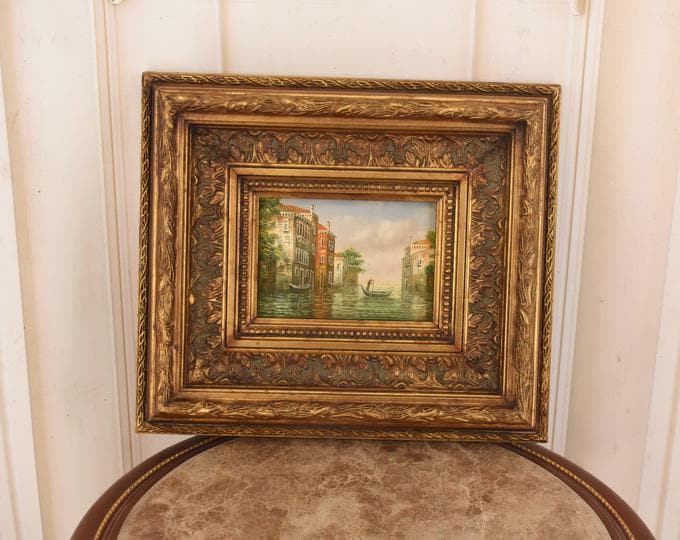 Venice Canal Painting – Italian Cityscape Art in Golden Frame