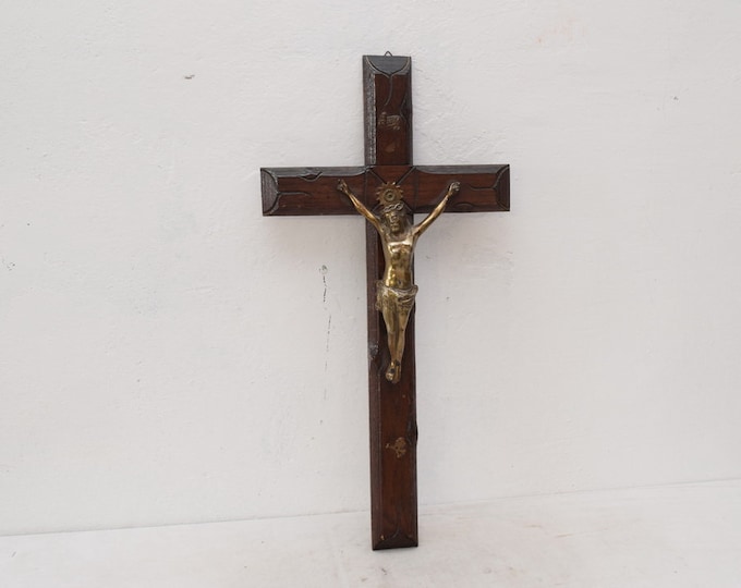 Vintage Old Wood Cross Jesus Staint Statue s Gift Idea for -