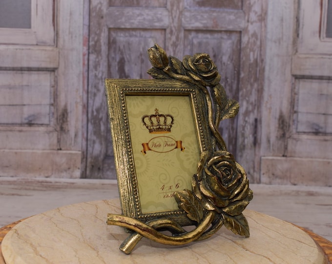 Amazing Gold Photo Frame - Flowers Photo Frame - 3d Wedding Picture Frame - Lavish Wall or Buffet Decor - Home Decoration - Gift Idea