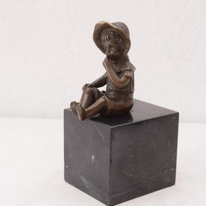 Young Girl Kid Baby Shower - Bronze Statue on Marble Base - Gift Idea Baby Girl Figure with Bronze Statue -