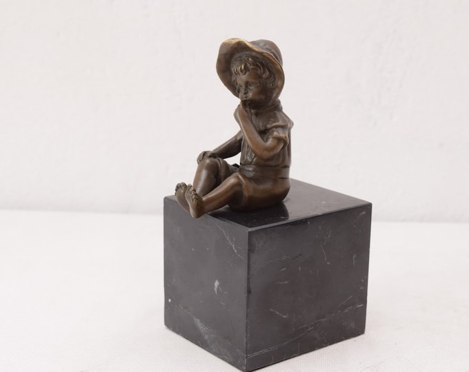 Young Girl Kid Baby Shower - Bronze Statue on Marble Base - Gift Idea Baby Girl Figure with Bronze Statue -