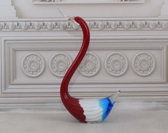 Vintage Murano Style Swan Statue: Rainbow Glass Figurine, Italian Decor