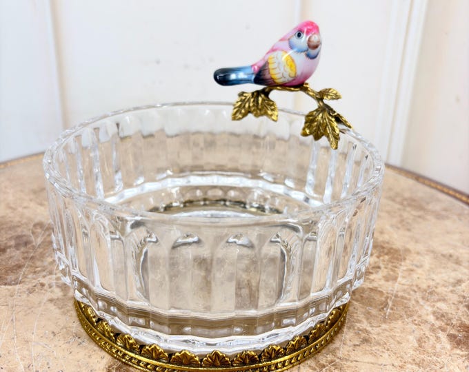 Crystal Bowl with Porcelain Bird – French Bronze Mounted Centerpiece