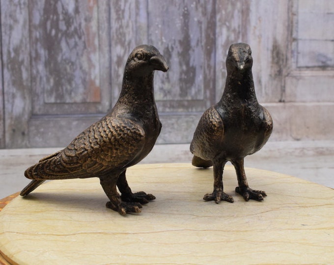 Cast Iron Pigeon Pair: Garden Bird Sculptures, Home Decor (7.09x4.72 inches)