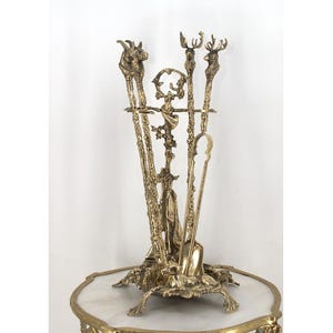 Handmade Polished Brass Fireplace Tool Set: Hunter Gift