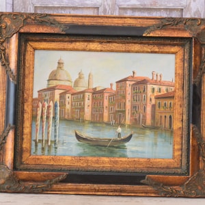 Magical Venice - Italian Cityscape in Golden Frame - Landscape Painting on Canvas - Wall Art - Wall Decor - Luxury Painting Gift Idea