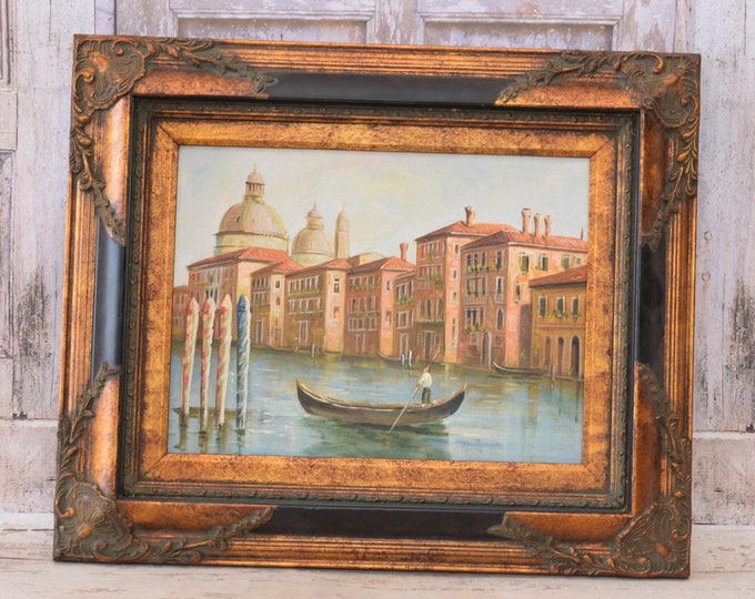 Magical Venice - Italian Cityscape in Golden Frame - Landscape Painting on Canvas - Wall Art - Wall Decor - Luxury Painting Gift Idea