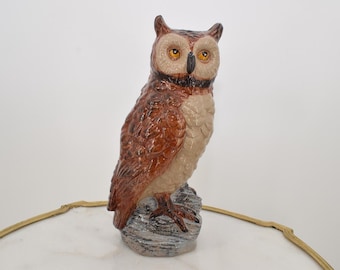 Painted Porcelain Owl Vase: Vintage Owl Sculpture, Elegant Decor (12.99 inches)