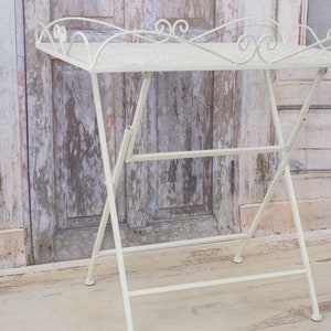 White Iron Flower Table: Decorative Garden Accent