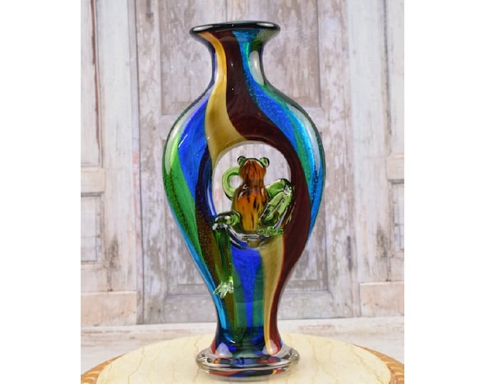 Amazing Large Vase Murano - Frog Statue and Flower Pot Murano Style - Solid and Heavy Italian Glass -Handcrafted Glass - Home Decor