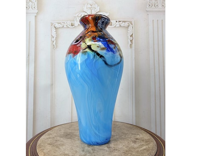 Limited Edition! Blue  Glass Vase - Italian Colorful Flower Pot, Vintage Decor