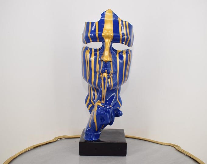 Modern Graffiti Sculpture "The Moment" – Man Making a Silence Gesture | Colorful Face | Eye-Catching Art Decor for Contemporary Interiors