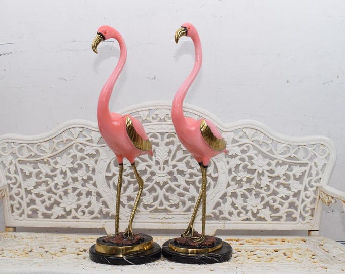 Beatutiful Bronze Two Pink Flamingos - Nice Detail and Beautiful Colours - Flamingos Statues for Garden - Home Decor - Gift for Birthday
