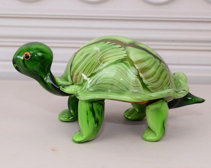 Green Turtle Statue Murano Style - Turtle Glass Sculpture - Italian Statue - Home Decor - Gift Idea for Wedding, Birthday, Housewarming