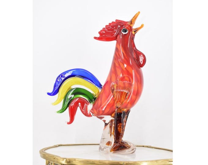 Big Colorful Rooster Glass Figurine - Rooster Murano Style - Glass Sculpture - Rainbow Glass - Gift Italian - Venetian Glass - Home Decor