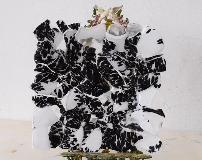 Black White Plateau Glass on Murano Style  Beaufitul Gift Handmade Product Art Deco