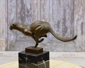 Miniature Antique En Bronze - Cougar Ou Tigre - Statuette Vintage Décoration