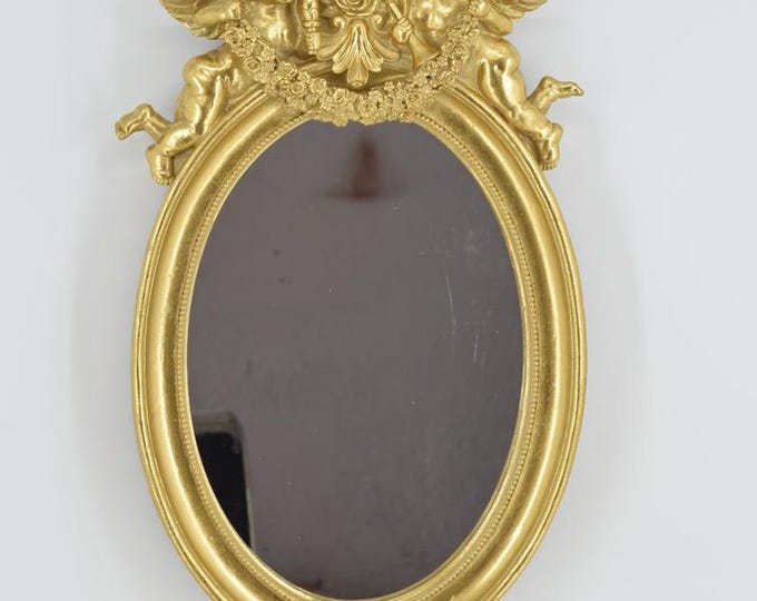Elegant Crystal Mirror - Gold Frame with Cherubs - Wall Decor - Antique Style - Luxury Home Accent - Unique Gift Idea