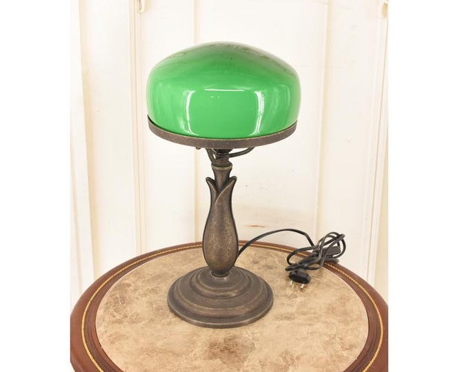 Banker Lamp: Dark Brass Desk Lamp with Green Glass Shade