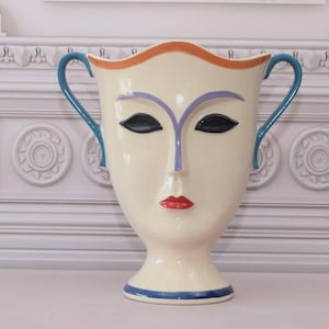 Unique Expressive Vase - Funny Face Vase - Vallauris 1960 Style - Porcelain Painted Vase - Ceramic Vase - Home Decor - Gift for Wedding