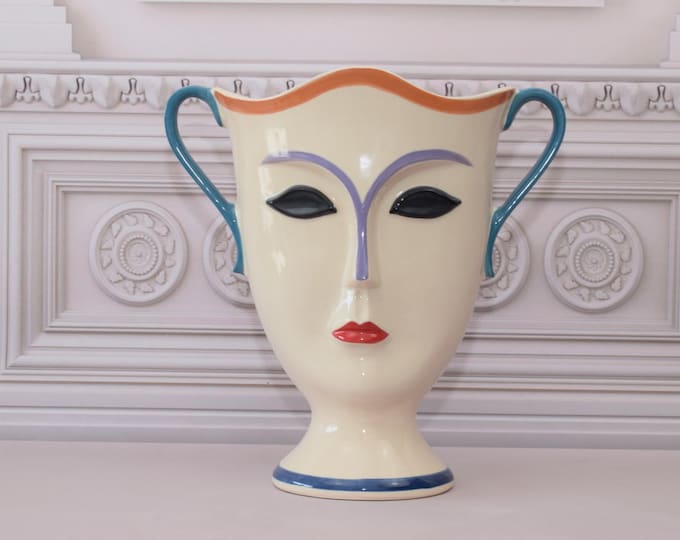 Unique Expressive Vase - Funny Face Vase - Vallauris 1960 Style - Porcelain Painted Vase - Ceramic Vase - Home Decor - Gift for Wedding