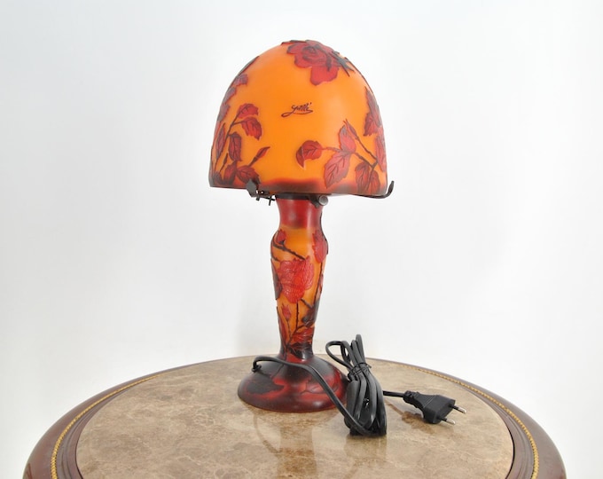 Limited Lamp – Emile Gallé Style Desk Lamp with Floral Motifs – Art Nouveau Glass Table Lamp, Vintage Home & Office Decor Gift