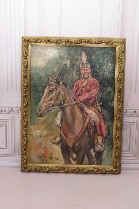 Kossak Painting: Polish Nobleman on Horse, Vintage Canvas Art