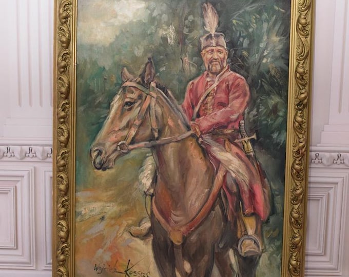 Polish Nobleman at the Horse - Kossak Old Painting on Canvas - Exclusive Gift for Polish Patriots - Wall Decor Home Decor - Gift Idea