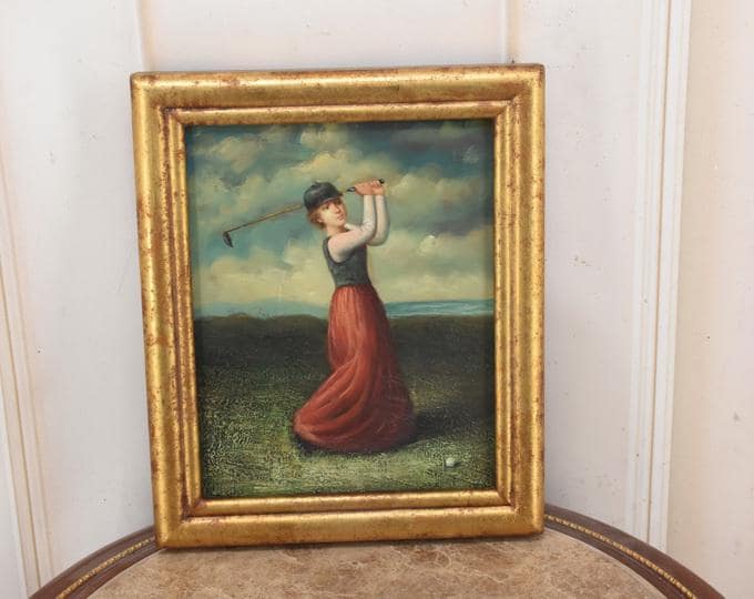 French Aristocrat Golfer Painting - Oil on Wood, Gold Frame