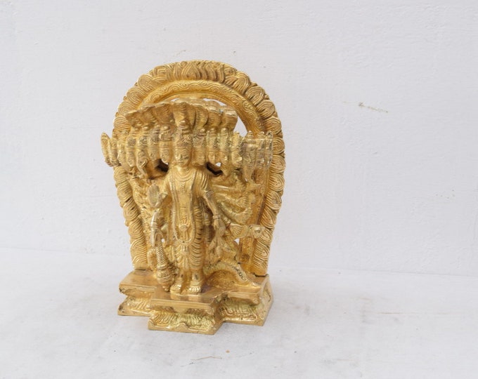 Polished Brass Figurine Vishnu Oriental Figure Gift Idea    Handmade