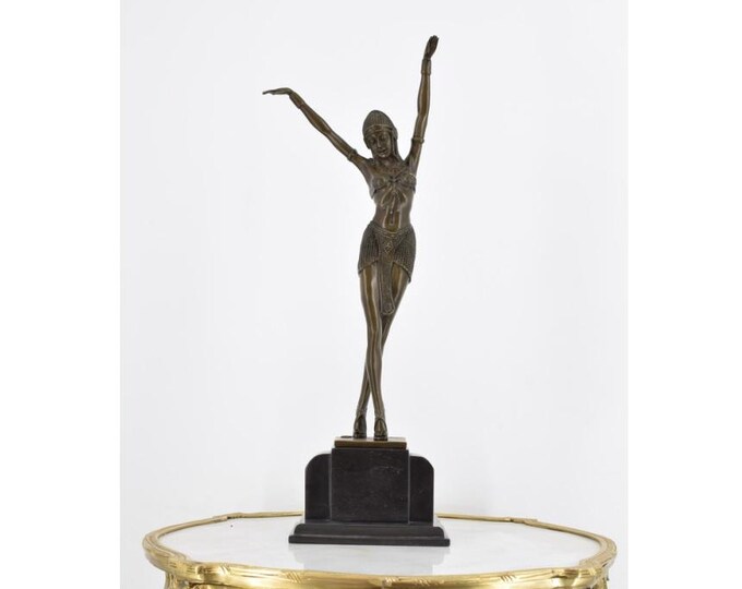 Bronze Dancer Demetre Chiparus Style - Dancer with Hands UP Bronze Statue - Vintage Bronze - Gift Idea for Dancer - Home Office Decor