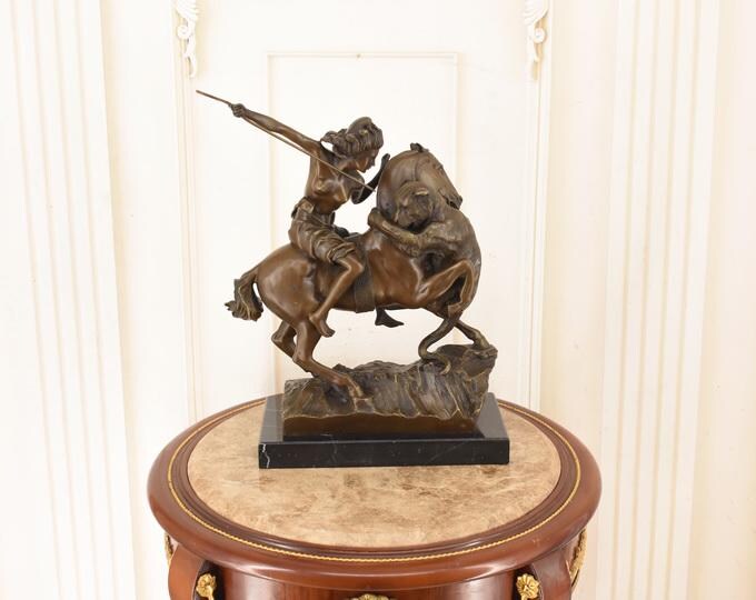 intage Bronze Amazon Warrior Fighting Panther – Signed A. Kiss